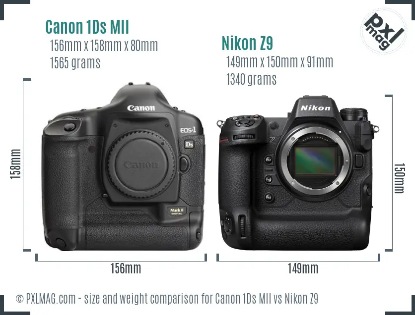 Canon 1Ds MII vs Nikon Z9 size comparison Canon 1Ds MII vs Nikon Z9 size comparison