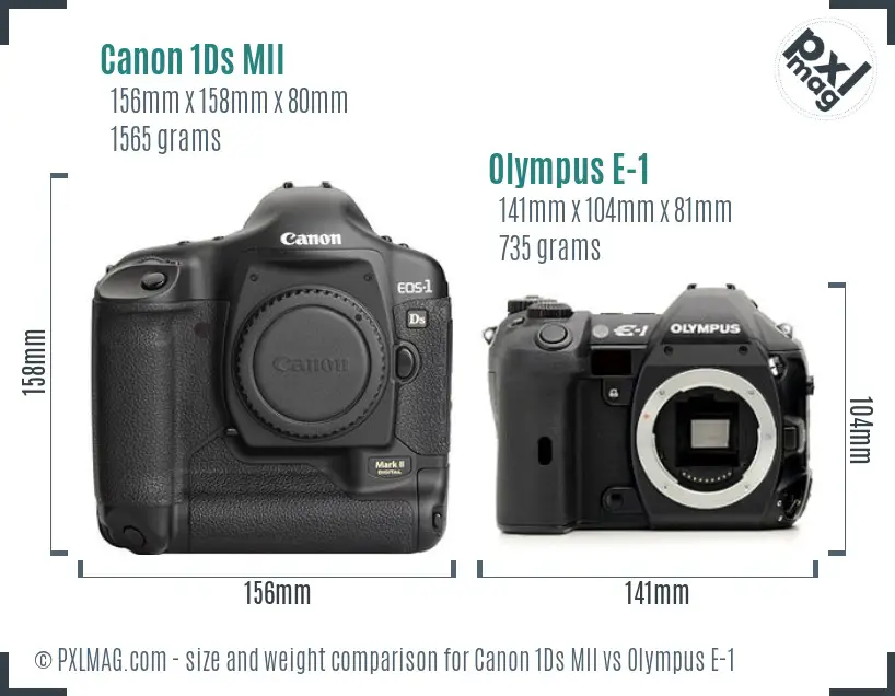 Canon 1Ds MII vs Olympus E-1 size comparison