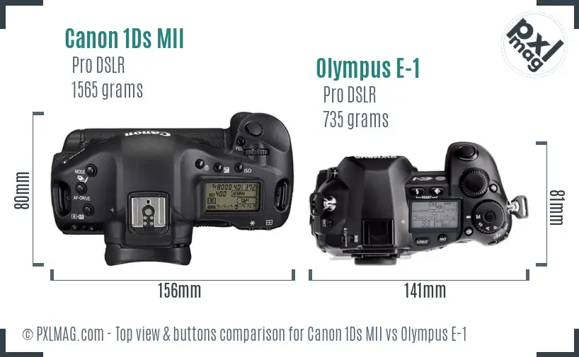 Canon 1Ds MII vs Olympus E-1 top view buttons comparison