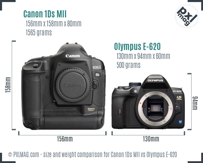 Canon 1Ds MII vs Olympus E-620 size comparison Canon 1Ds MII vs Olympus E-620 size comparison