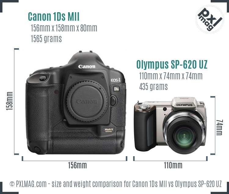 Canon 1Ds MII vs Olympus SP-620 UZ size comparison