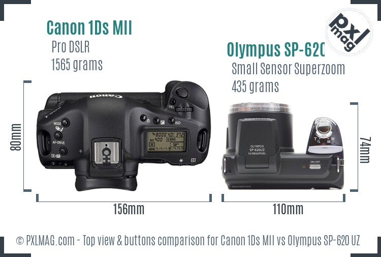 Canon 1Ds MII vs Olympus SP-620 UZ top view buttons comparison