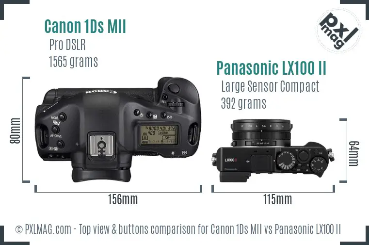 Canon 1Ds MII vs Panasonic LX100 II top view buttons comparison