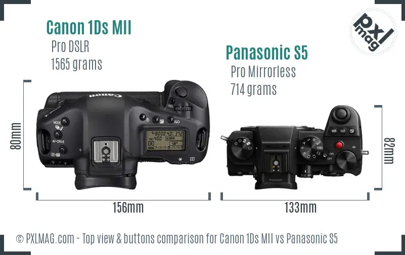 Canon 1Ds MII vs Panasonic S5 top view buttons comparison Canon 1Ds MII vs Panasonic S5 top view buttons comparison