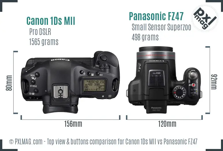 Canon 1Ds MII vs Panasonic FZ47 top view buttons comparison