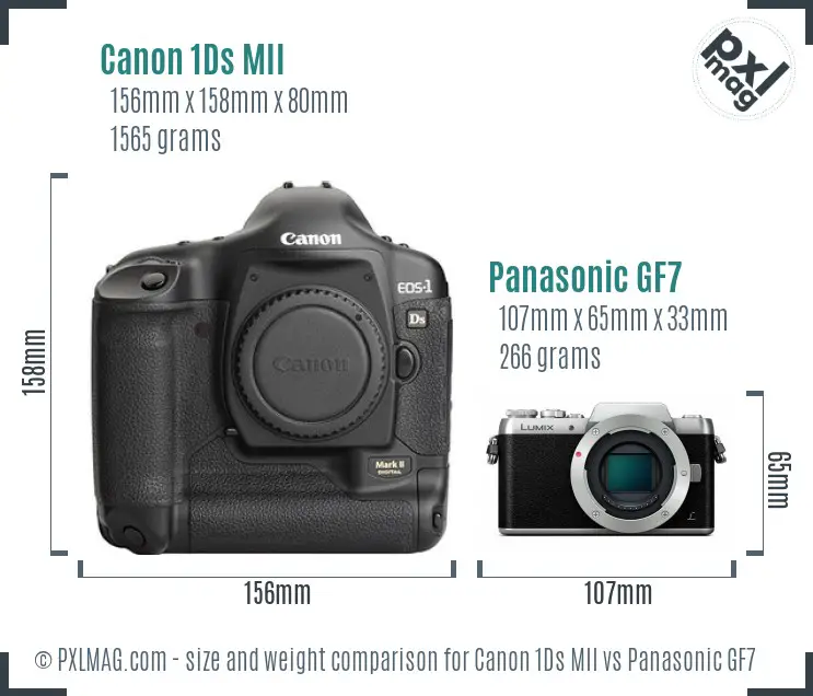 Canon 1Ds MII vs Panasonic GF7 size comparison Canon 1Ds MII vs Panasonic GF7 size comparison