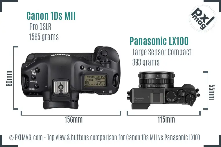 Canon 1Ds MII vs Panasonic LX100 top view buttons comparison