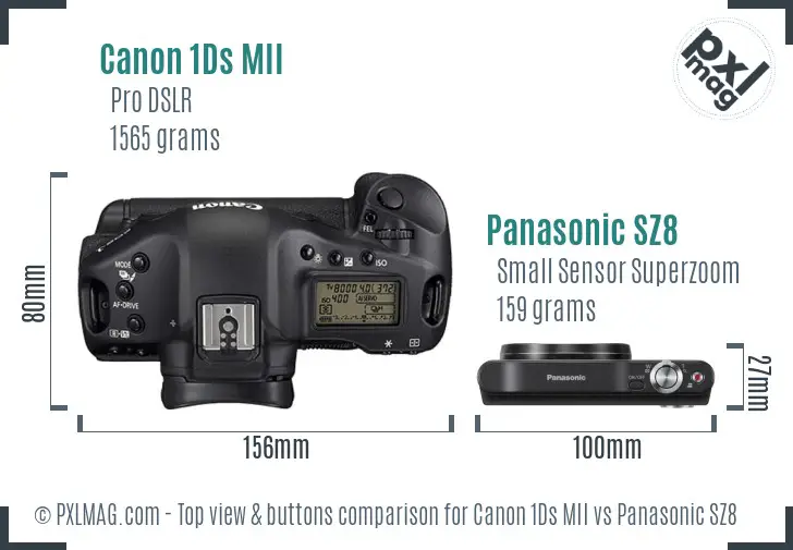 Canon 1Ds MII vs Panasonic SZ8 top view buttons comparison