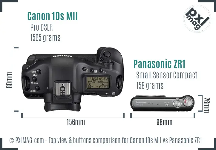 Canon 1Ds MII vs Panasonic ZR1 top view buttons comparison
