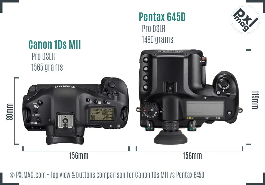 Canon 1Ds MII vs Pentax 645D top view buttons comparison