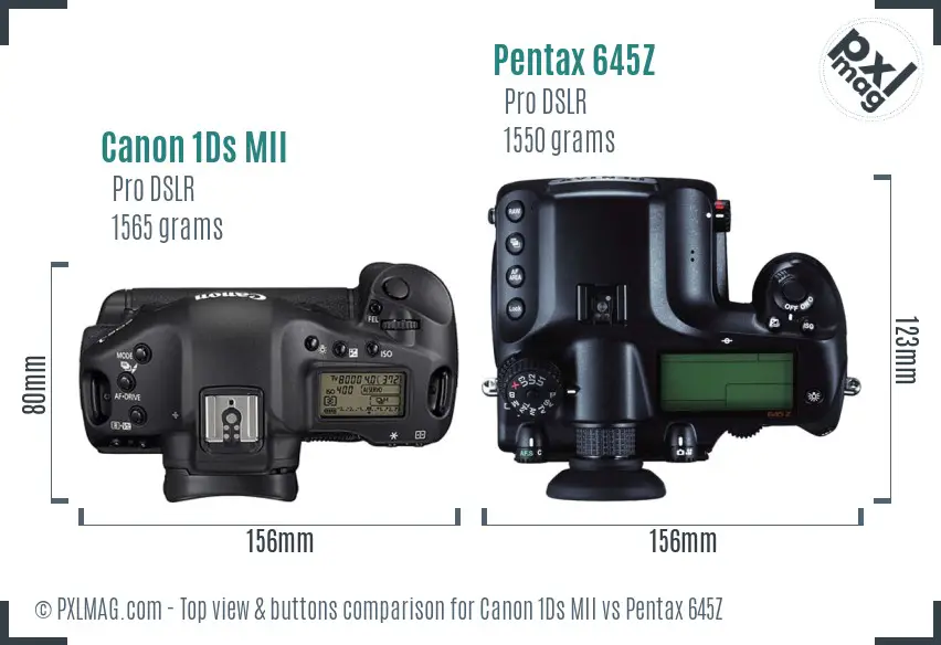 Canon 1Ds MII vs Pentax 645Z top view buttons comparison