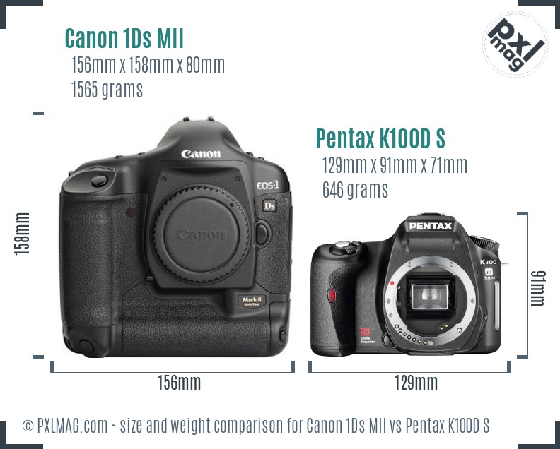Canon 1Ds MII vs Pentax K100D S size comparison
