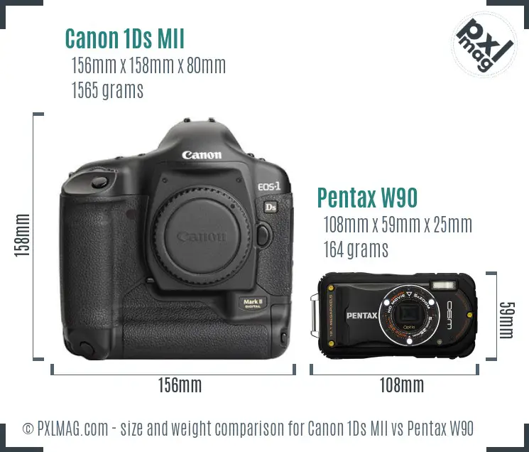 Canon 1Ds MII vs Pentax W90 size comparison