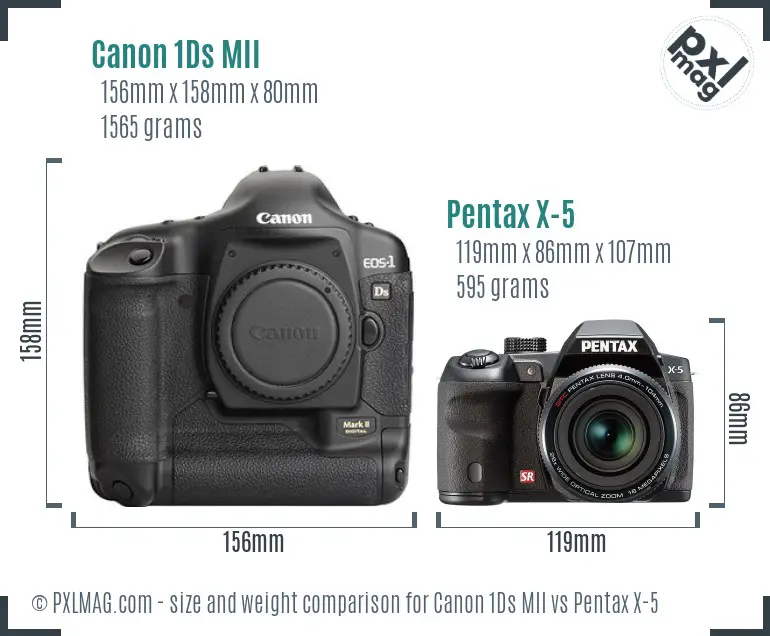 Canon 1Ds MII vs Pentax X-5 size comparison