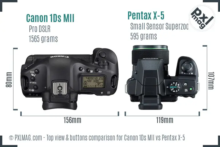 Canon 1Ds MII vs Pentax X-5 top view buttons comparison