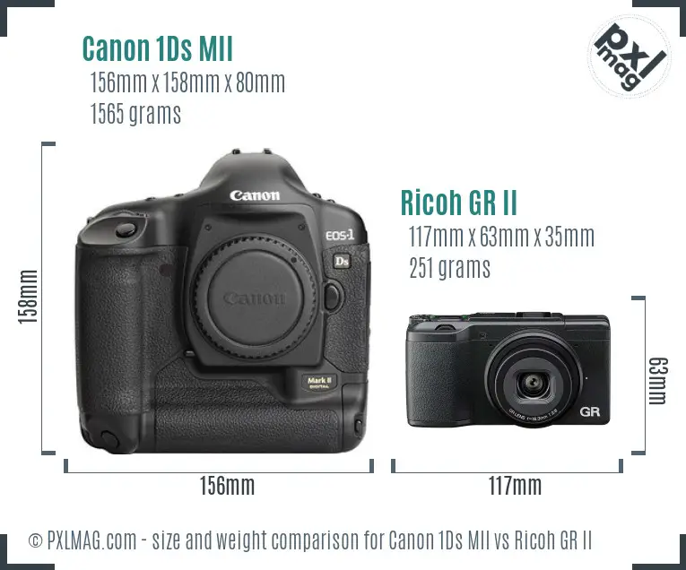 Canon 1Ds MII vs Ricoh GR II size comparison
