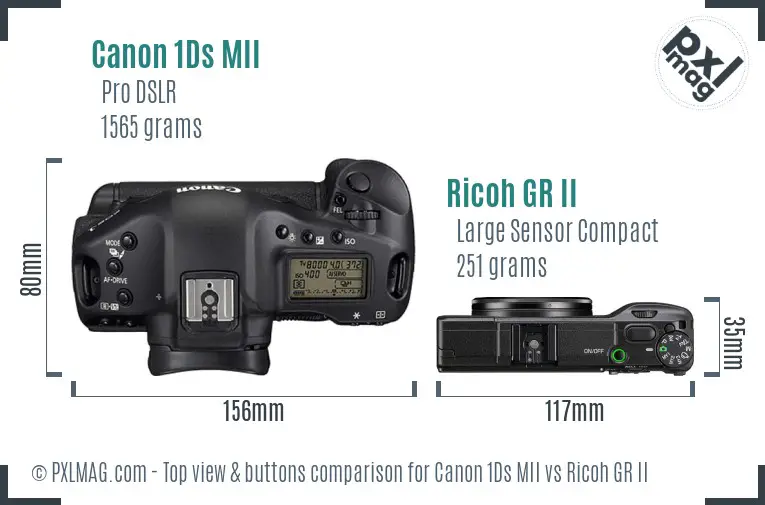 Canon 1Ds MII vs Ricoh GR II top view buttons comparison