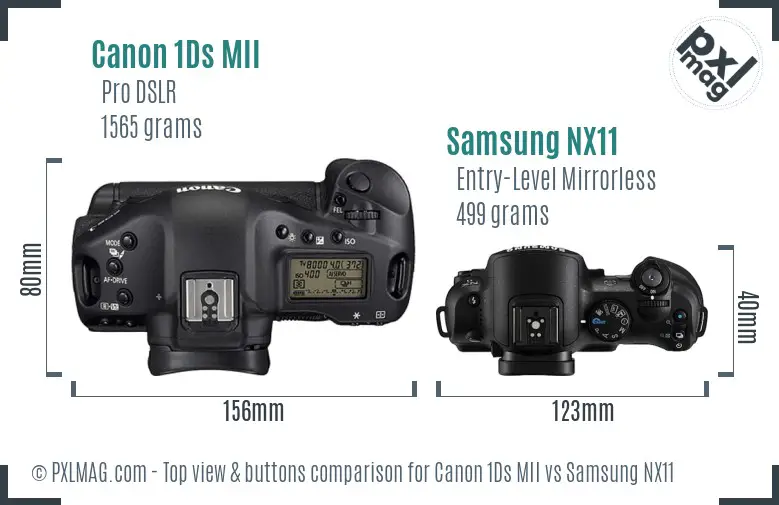 Canon 1Ds MII vs Samsung NX11 top view buttons comparison
