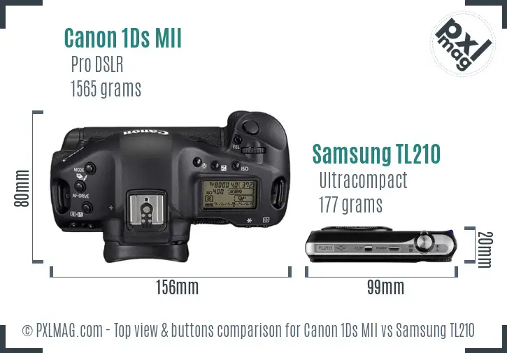Canon 1Ds MII vs Samsung TL210 top view buttons comparison