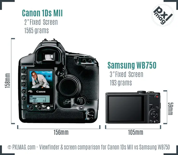 Canon 1Ds MII vs Samsung WB750 Screen and Viewfinder comparison