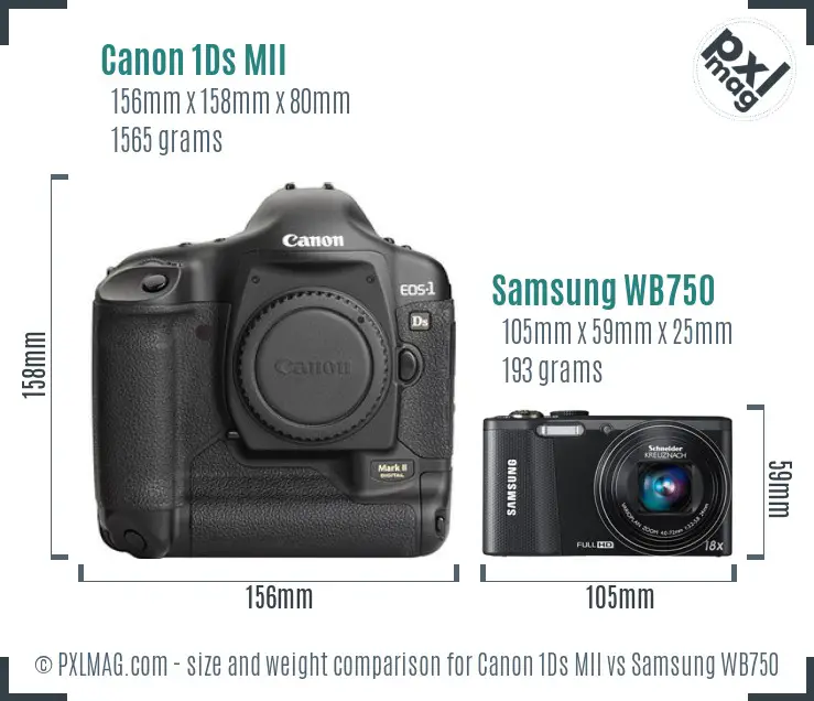 Canon 1Ds MII vs Samsung WB750 size comparison