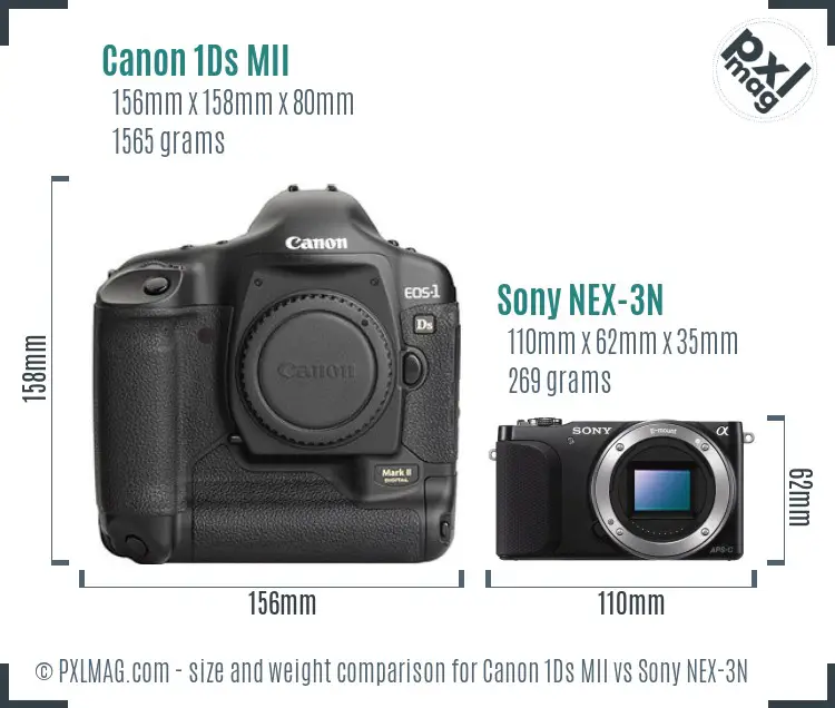 Canon 1Ds MII vs Sony NEX-3N size comparison Canon 1Ds MII vs Sony NEX-3N size comparison