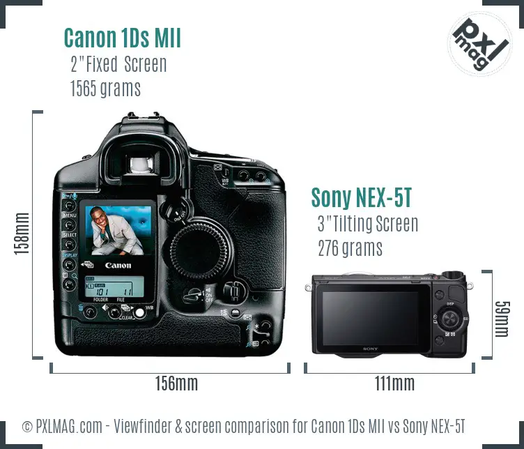 Canon 1Ds MII vs Sony NEX-5T Screen and Viewfinder comparison