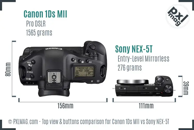 Canon 1Ds MII vs Sony NEX-5T top view buttons comparison