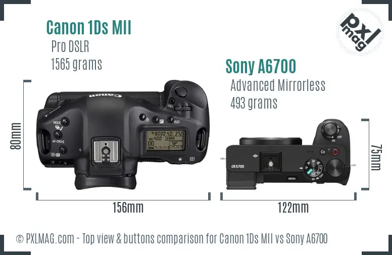 Canon 1Ds MII vs Sony A6700 top view buttons comparison