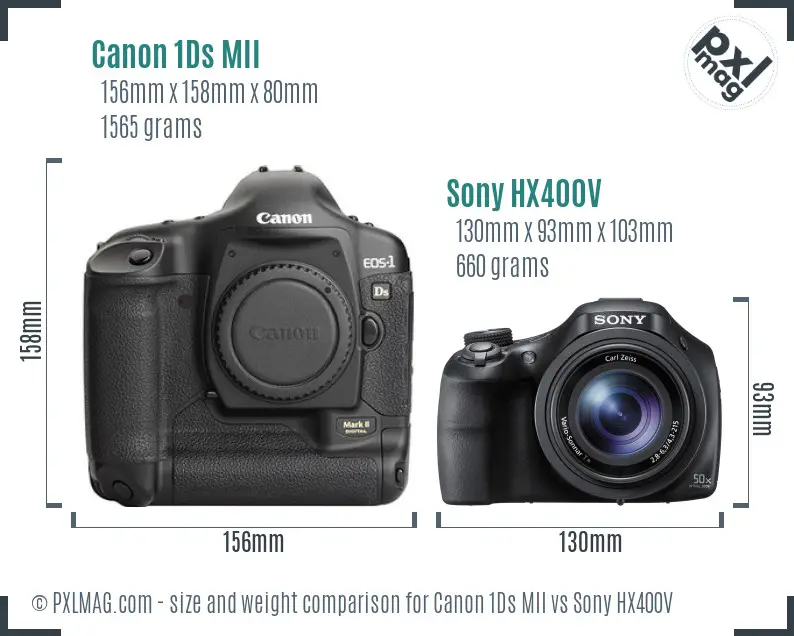 Canon 1Ds MII vs Sony HX400V size comparison