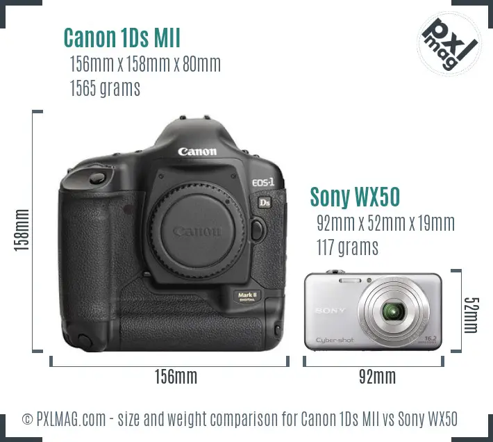Canon 1Ds MII vs Sony WX50 size comparison