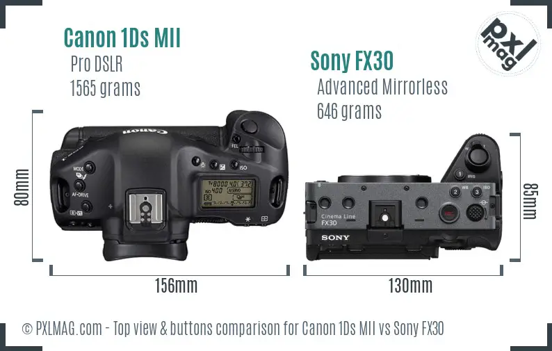 Canon 1Ds MII vs Sony FX30 top view buttons comparison Canon 1Ds MII vs Sony FX30 top view buttons comparison