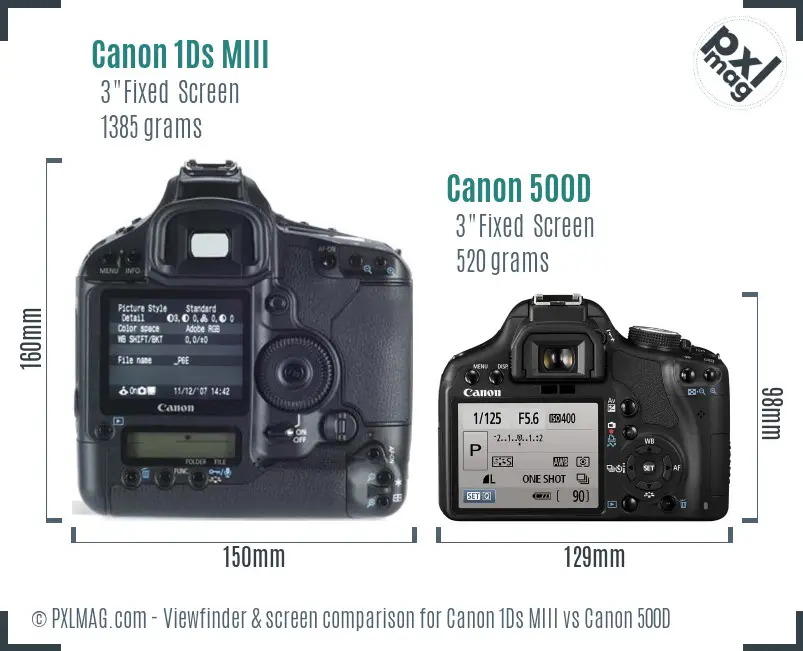 Canon 1Ds MIII vs Canon 500D Screen and Viewfinder comparison Canon 1Ds MIII vs Canon 500D Screen and Viewfinder comparison
