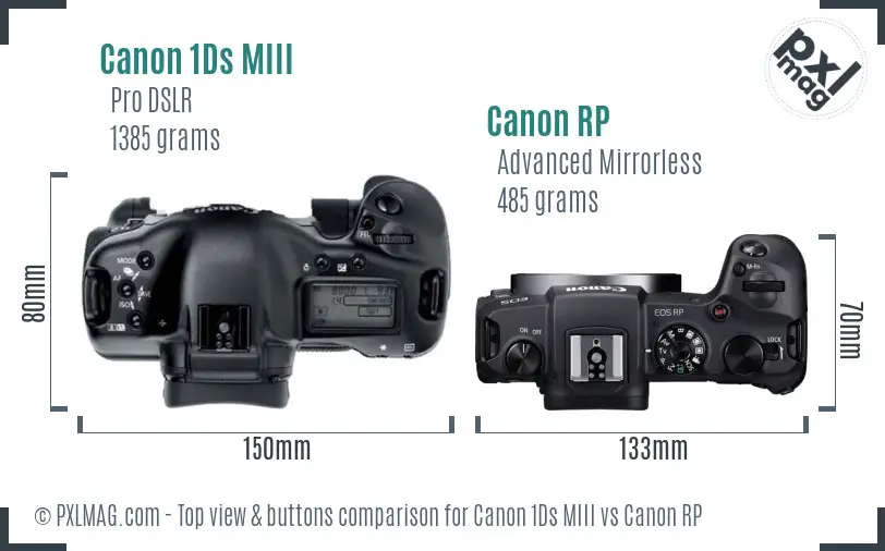 Canon 1Ds MIII vs Canon RP top view buttons comparison