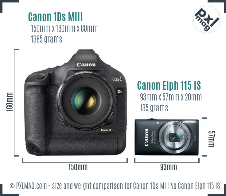 Canon 1Ds MIII vs Canon Elph 115 IS size comparison Canon 1Ds MIII vs Canon Elph 115 IS size comparison