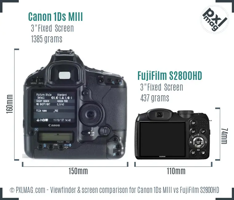 Canon 1Ds MIII vs FujiFilm S2800HD Screen and Viewfinder comparison