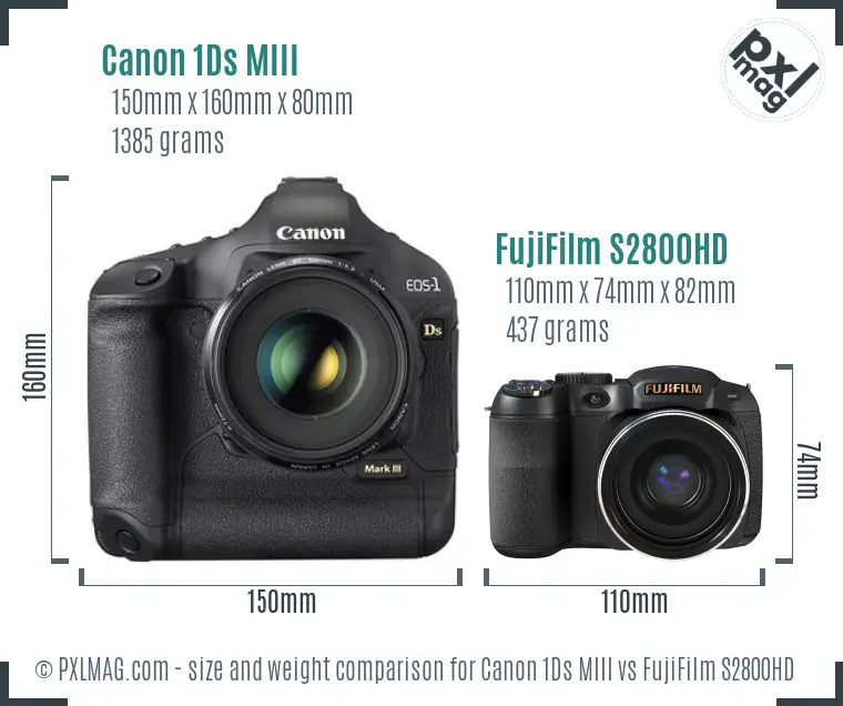 Canon 1Ds MIII vs FujiFilm S2800HD size comparison
