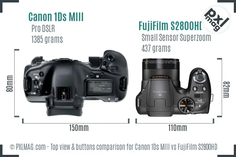 Canon 1Ds MIII vs FujiFilm S2800HD top view buttons comparison