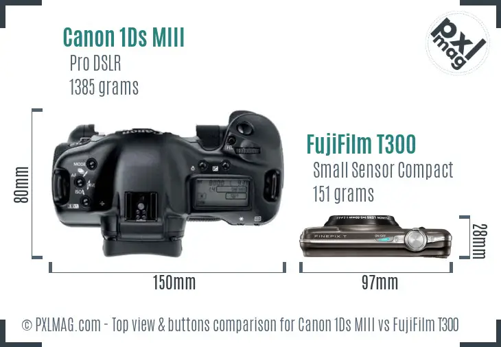 Canon 1Ds MIII vs FujiFilm T300 top view buttons comparison