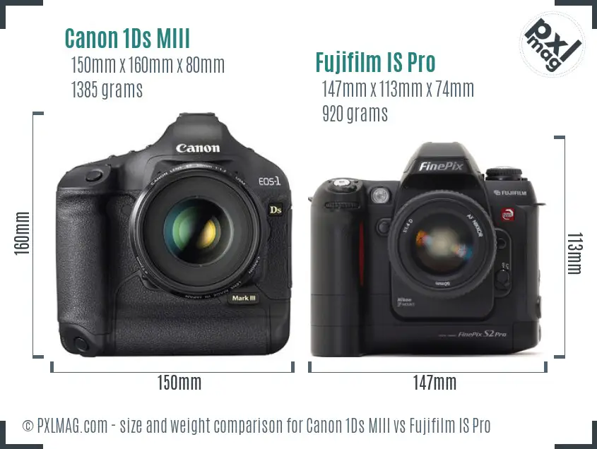 Canon 1Ds MIII vs Fujifilm IS Pro size comparison
