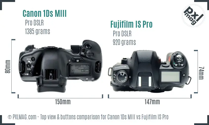 Canon 1Ds MIII vs Fujifilm IS Pro top view buttons comparison