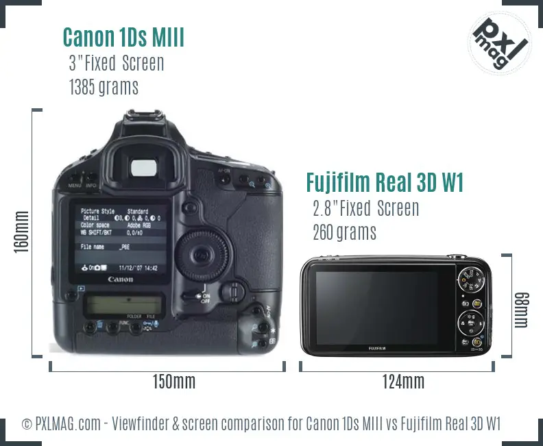Canon 1Ds MIII vs Fujifilm Real 3D W1 Screen and Viewfinder comparison