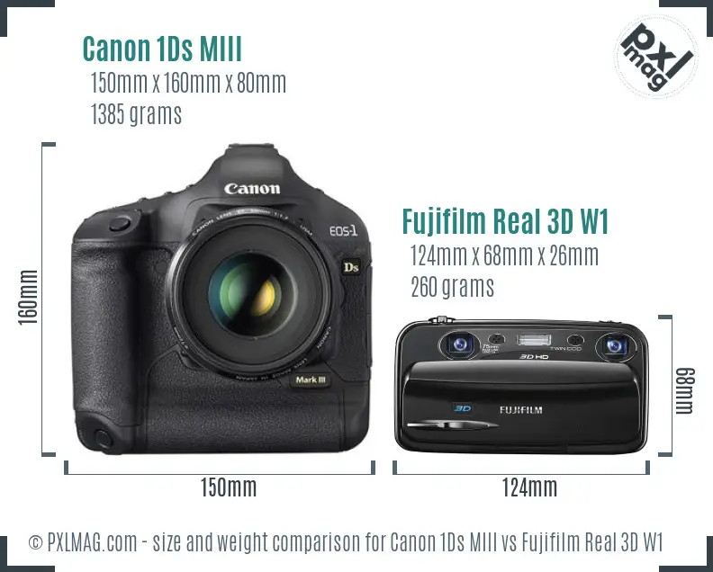 Canon 1Ds MIII vs Fujifilm Real 3D W1 size comparison