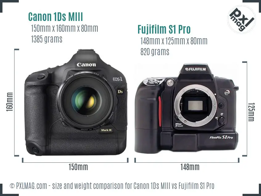 Canon 1Ds MIII vs Fujifilm S1 Pro size comparison