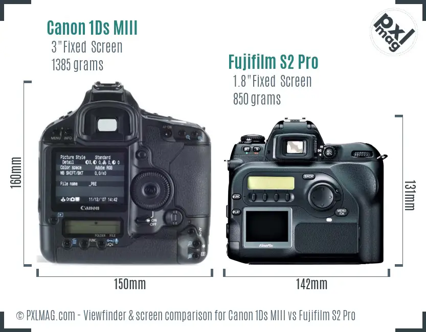 Canon 1Ds MIII vs Fujifilm S2 Pro Screen and Viewfinder comparison