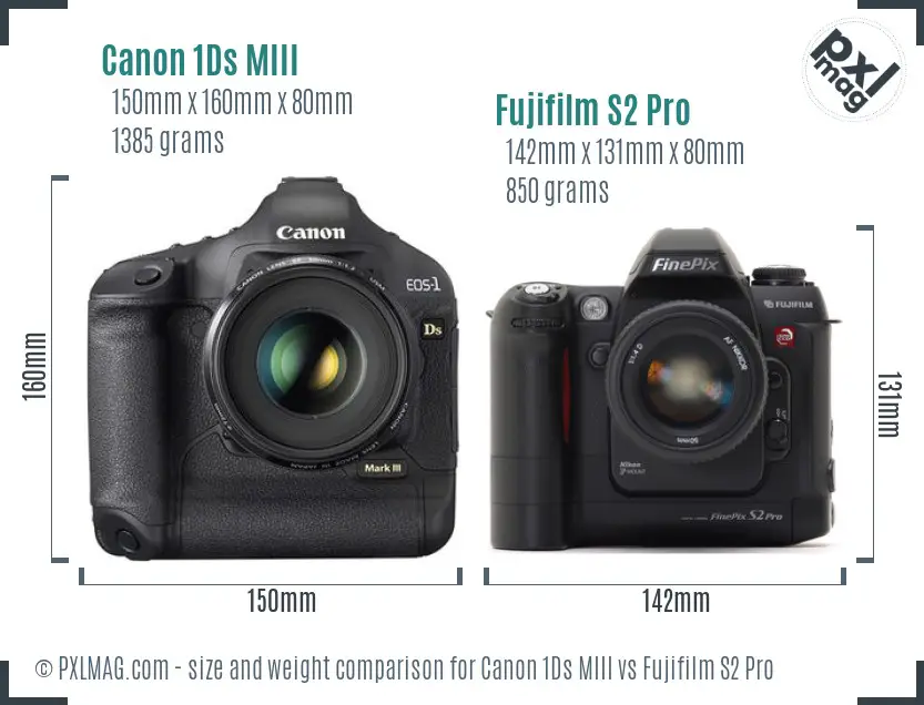 Canon 1Ds MIII vs Fujifilm S2 Pro size comparison