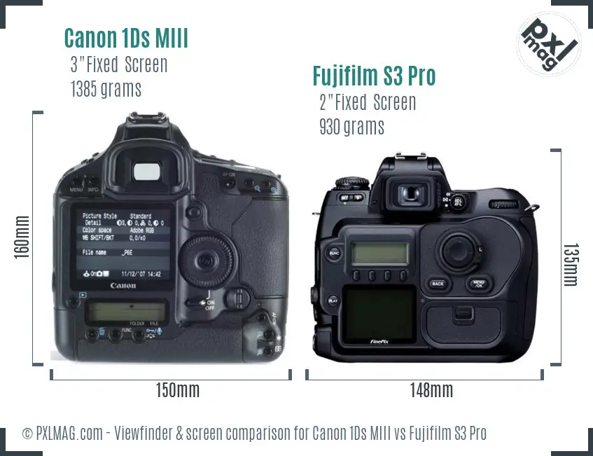 Canon 1Ds MIII vs Fujifilm S3 Pro Screen and Viewfinder comparison