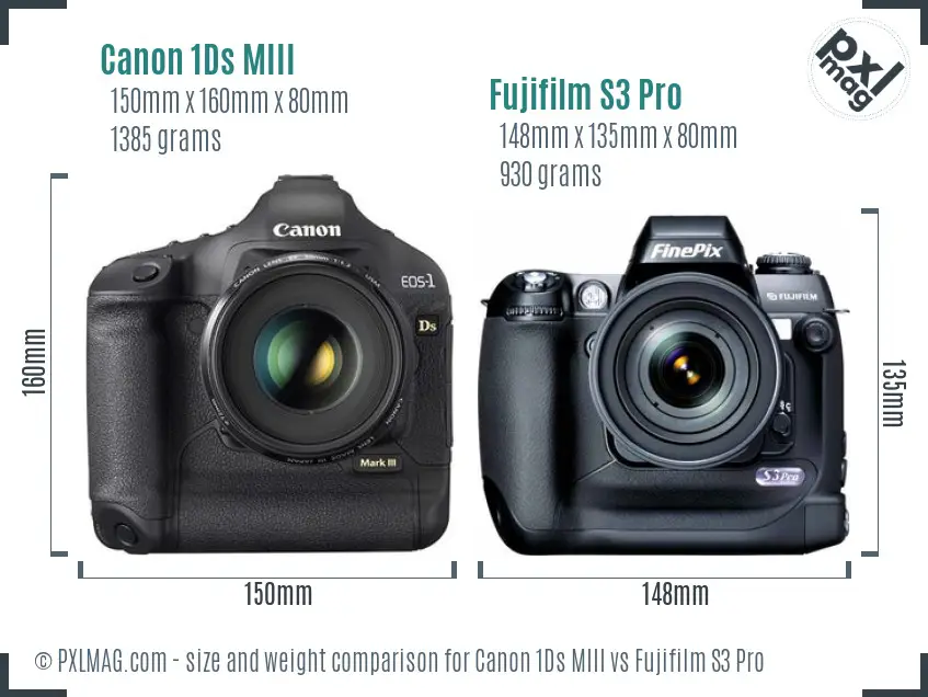 Canon 1Ds MIII vs Fujifilm S3 Pro size comparison