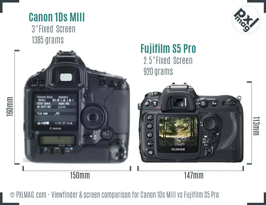 Canon 1Ds MIII vs Fujifilm S5 Pro Screen and Viewfinder comparison