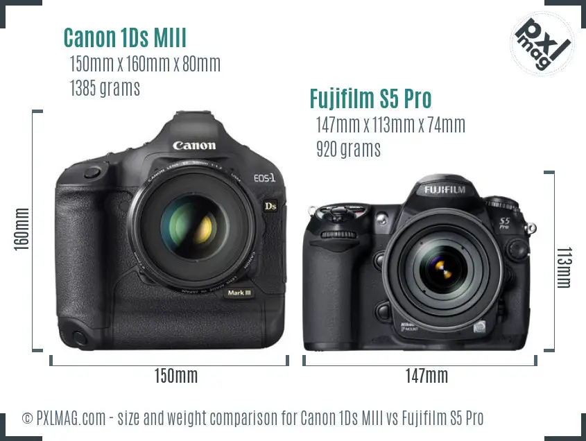 Canon 1Ds MIII vs Fujifilm S5 Pro size comparison